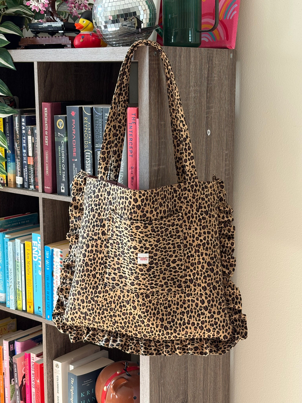 Leopard Print Ruffle Tote Bag