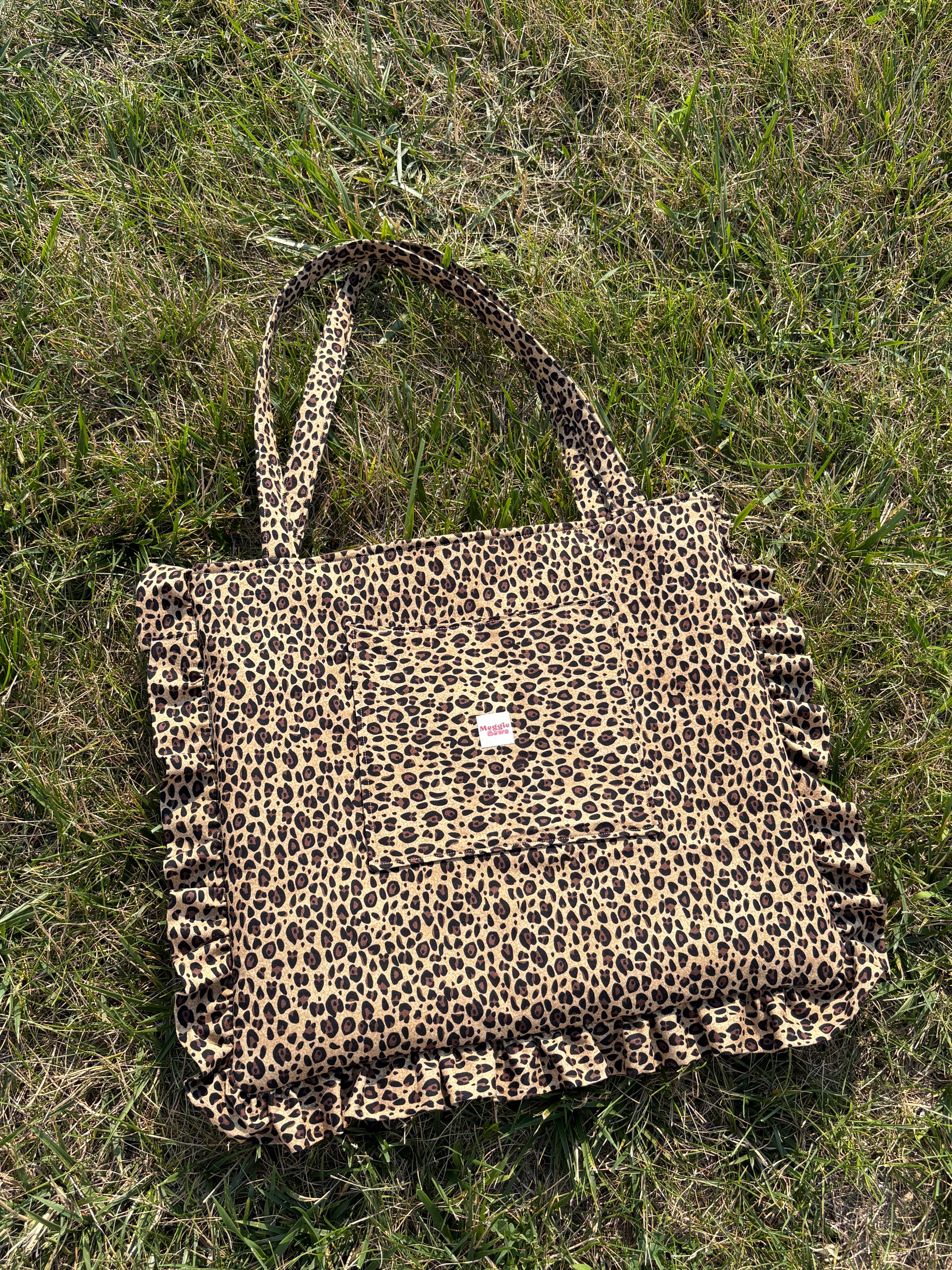 Leopard Print Ruffle Tote Bag